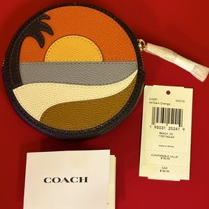 NWT Coach Beach Sunset Circle Coin Case Leather Wallet Purse